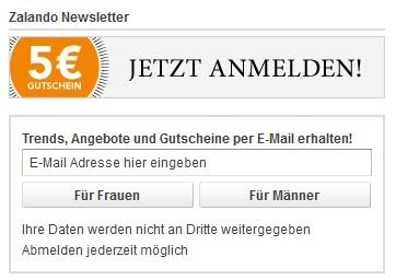 Formular bei Zalando mit Incentive (5 Euro Bonus)